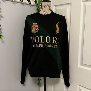 Ralph Lauren Men's Sweater in Black and Green with Gold Accents
